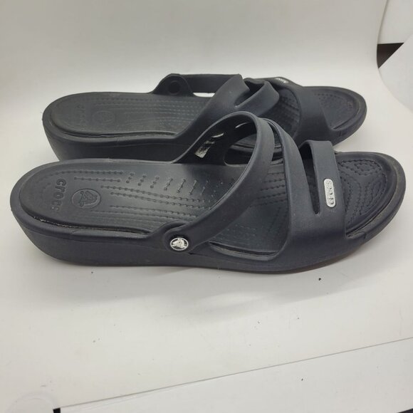 CROCS Shoes - Womens CROCS Black Isabella Strappy Slide Sandals Size W9 Beach Comfort light